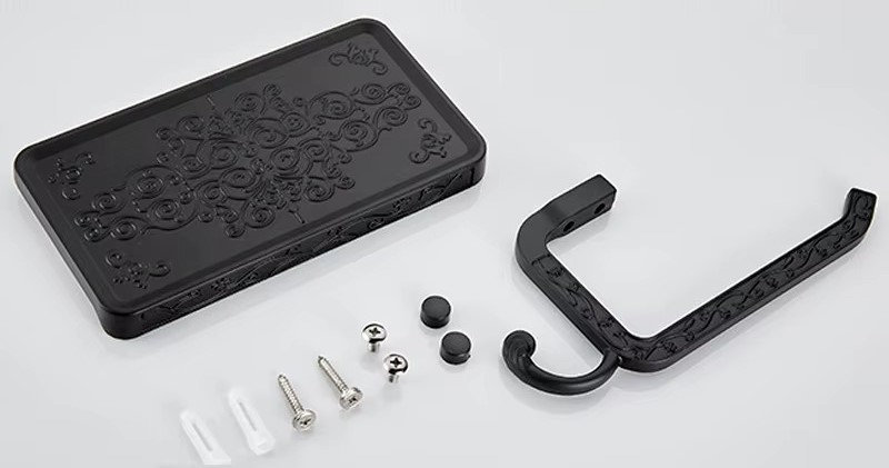 Antyczny uchwyt na papier toaletowy z półką i wieszakiem - sprzedawany zestaw