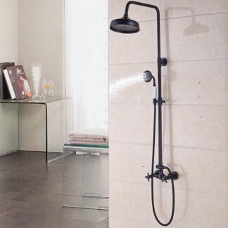 Bateria prysznicowa retro - Wysoka Deszczownia, Biała Słuchawka i Kurki bez Wylewki