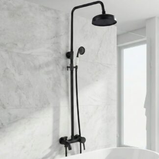 Bateria prysznicowa - Czarna Deszczownia i Nowoczesna Wylewka z Białą Słuchawką