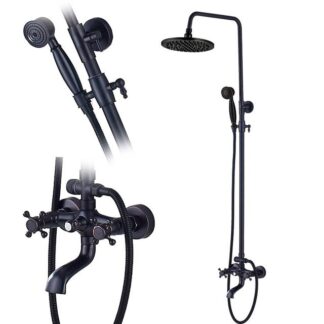 Bateria prysznicowa retro - Czarna Płaska Deszczownia