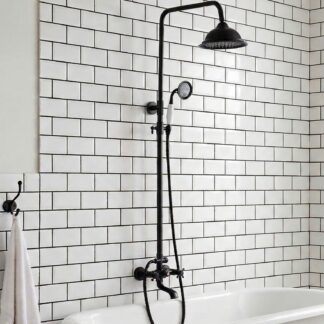 Bateria prysznicowa retro - Czarna Kopułkowa Deszczownia i Biała Słuchawka