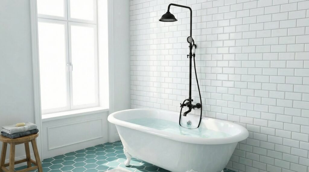 Zestaw prysznicowy retro w kolorze czarnym, nad wannę