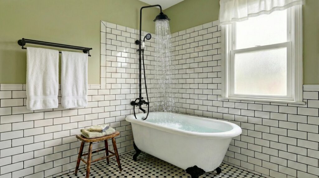 Nadwannowa bateria prysznicowa retro w kolorze czarnym