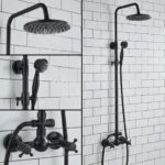 Bateria prysznicowa - Czarna Płaska Deszczownia Bez Wylewki - widok główny