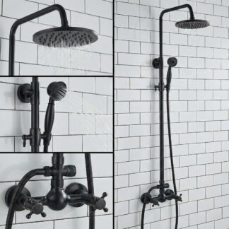 Bateria prysznicowa - Czarna Płaska Deszczownia Bez Wylewki - widok główny