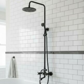 Bateria prysznicowa retro - Czarna Płaska Deszczownia