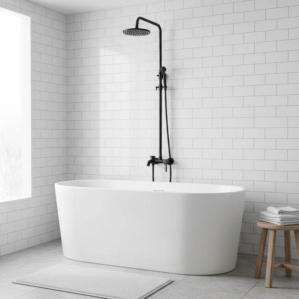 Nowoczesna, czarna bateria prysznicowa wannowa