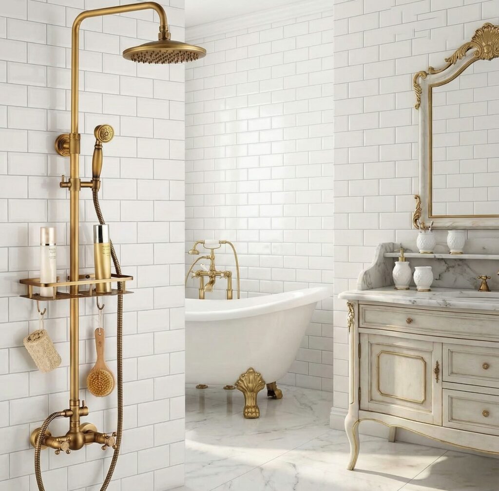 Retro bateria prysznicowa w łazience vintage