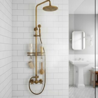 Bateria prysznicowa retro - Deszczownia Vintage z Półką bez Dolnej Wylewki