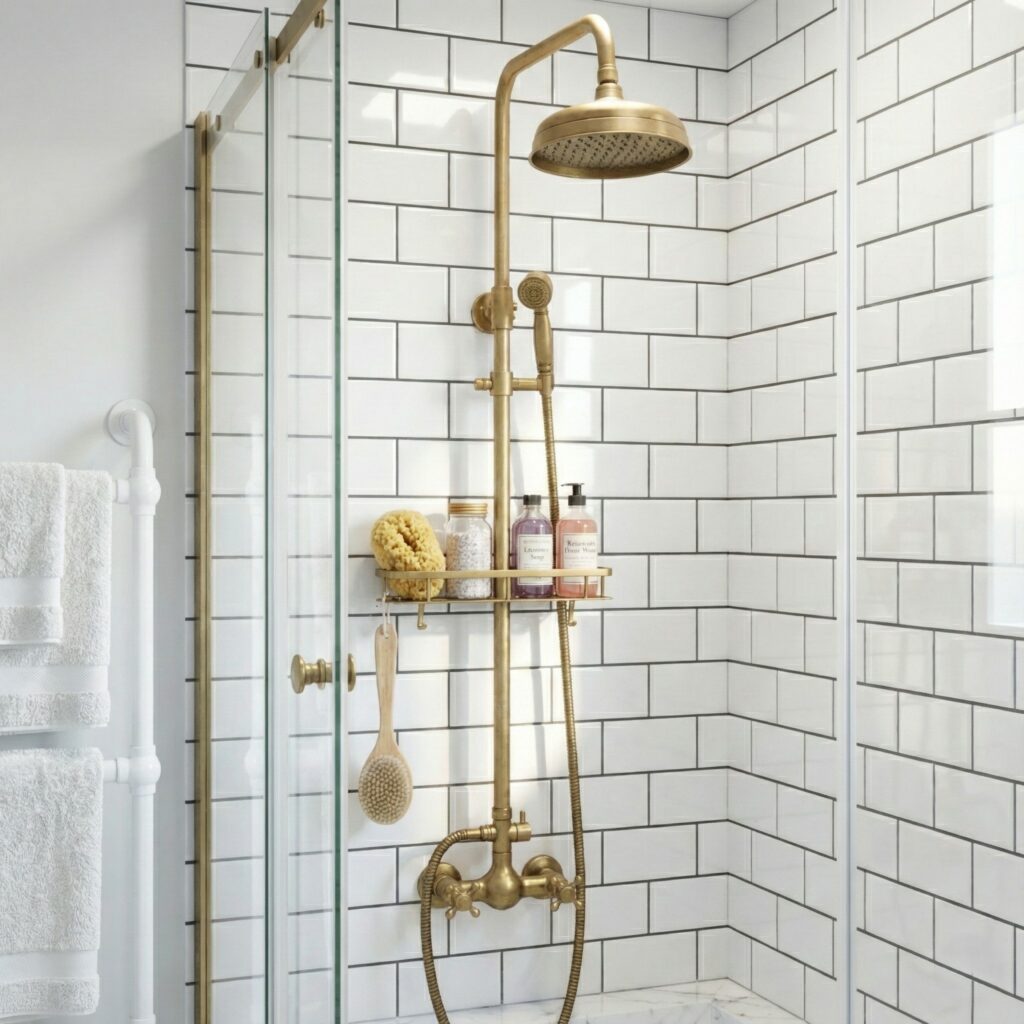 Bateria prysznicowa retro mosiądz