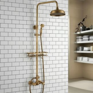 Bateria prysznicowa retro - Duża Deszczownia Vintage z Półką bez Dolnej Wylewki