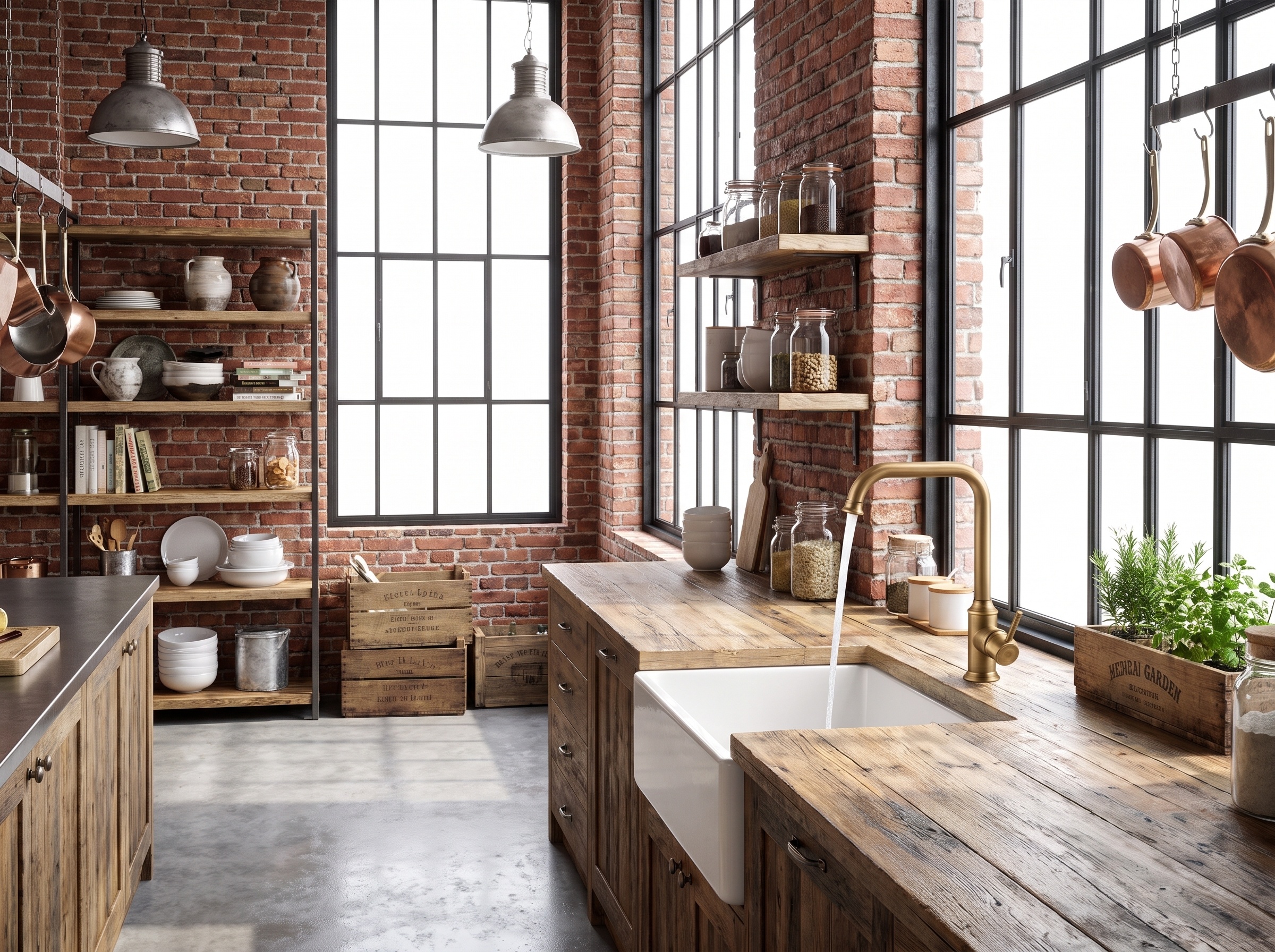 Bateria kuchenna - Rustykalny Kąt w kuchni w stylu industrialnym