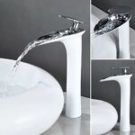 Bateria umywalkowa - Kaskadowa Elegancja - wariant biel i złoto z lecącą wodą do misy umywalkowej